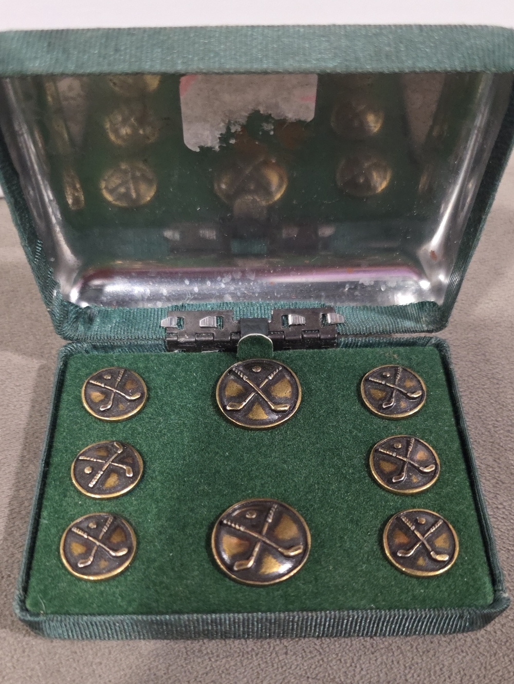 Gold Tone Golf Emblem Cufflink and Stud Set - Green Presentation Case